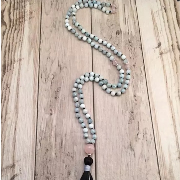 Genuine Aquamarine and Rose Quartz Mala necklace - Picture 3 of 7